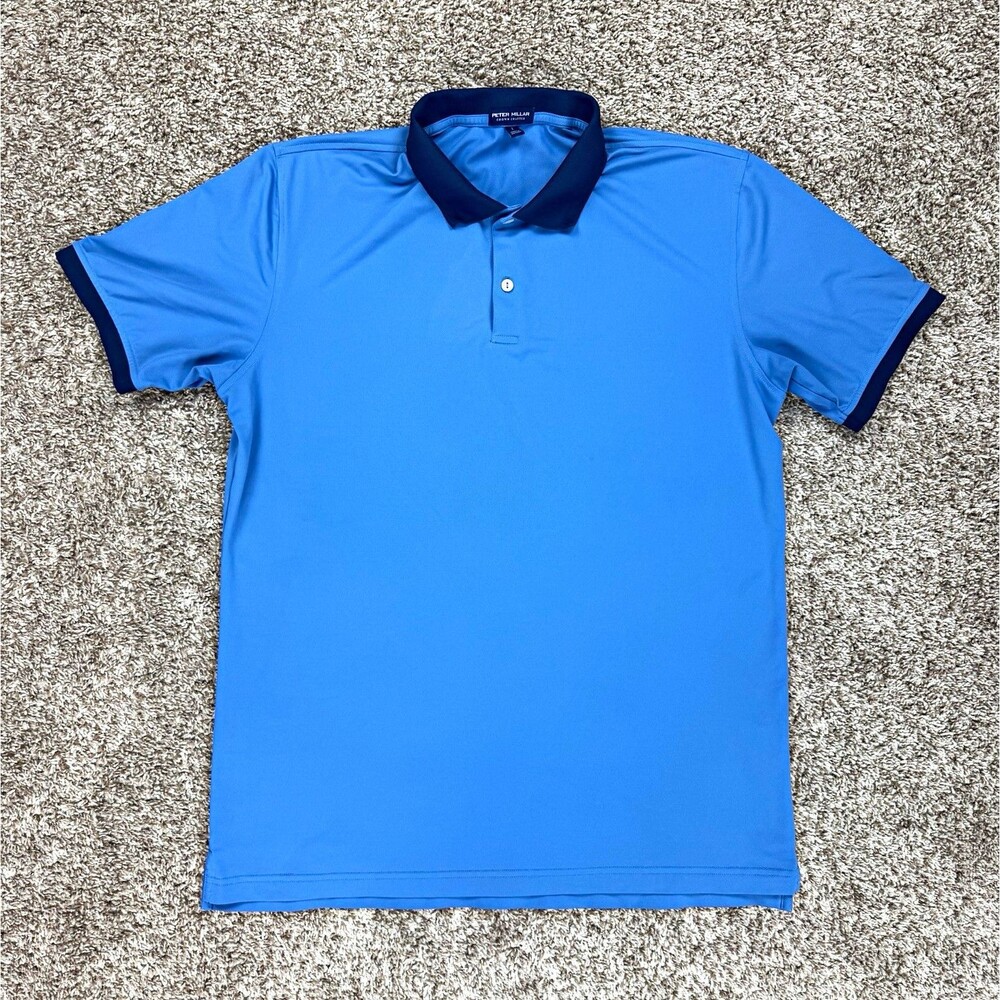 Peter Millar Crown Crafted Mens Polo Shirt Size L Blue Navy Collar Solid